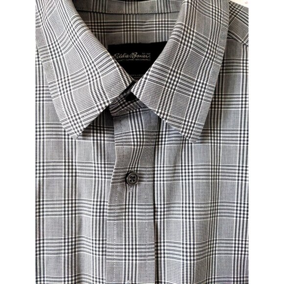 Eddie Bauer Men's Shirt Gray Tall Wrinkle Resistant Button Down Plaid Cotton L - Picture 3 of 10